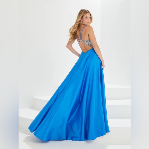 Tiffany Designs Blue and Silver Prom Dress - Picture 2 of 7